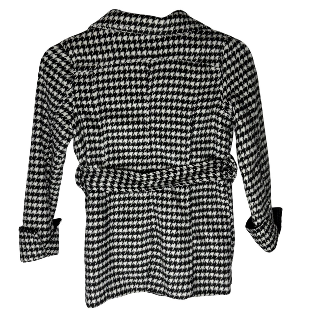 JouJou Houndstooth Wool Blend Belted Pea Coat Kids Black White Patterned - Picture 9 of 9